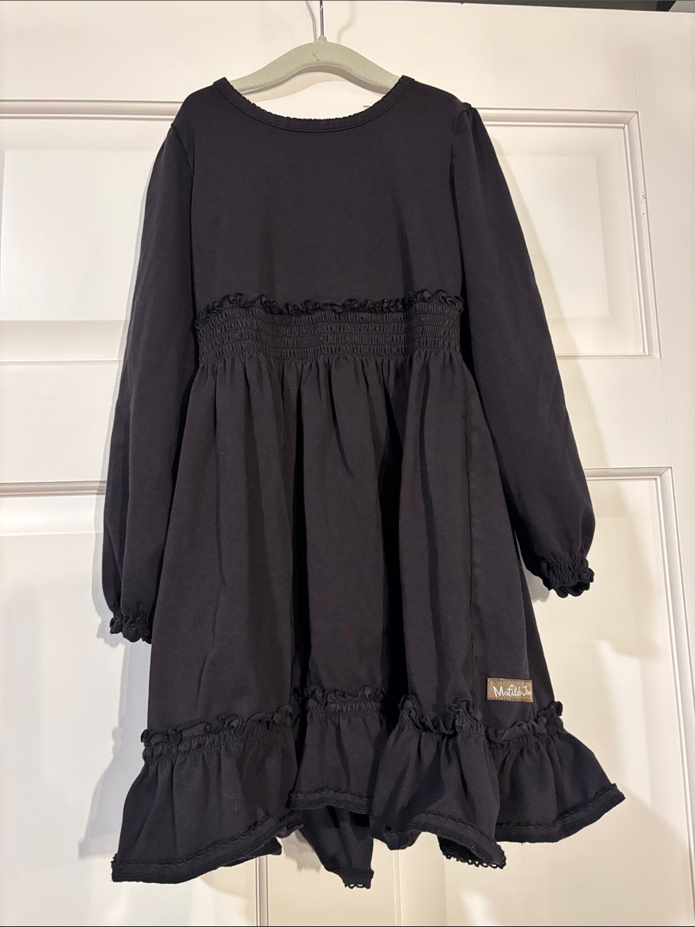 Black Long-Sleeve Smocked Kids Dress